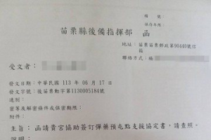 預期戰衝突苗慄宮廟支援彈藥預屯？ 民眾見公文人心惶惶