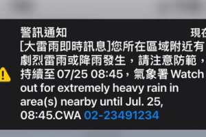 高雄大雨狂下 很多民眾接到國家級警報嚇醒