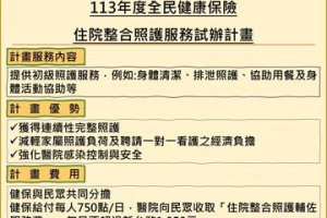 台南市9家醫院加入健保住院整合照護 減輕家屬壓力