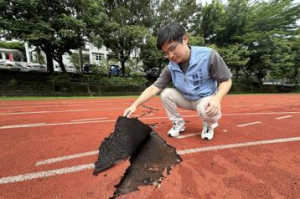 南投國中跑道藏陷阱  大片脫落學生跑步摔倒骨折