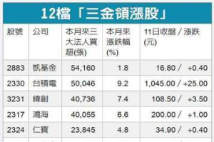 利基股帶頭衝 三金追捧