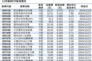 12月除息債券ETF 00953B 預估年化配息率8.1％最吸睛